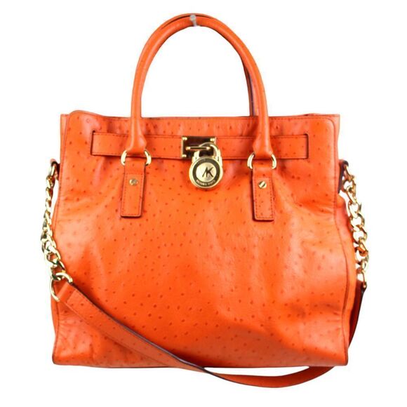 LARGE Michael Kors ORANGE GENUINE LEATHER CHAIN SHOULDER BAG PURSE TOTE HANDBAG - Picture 1 of 16